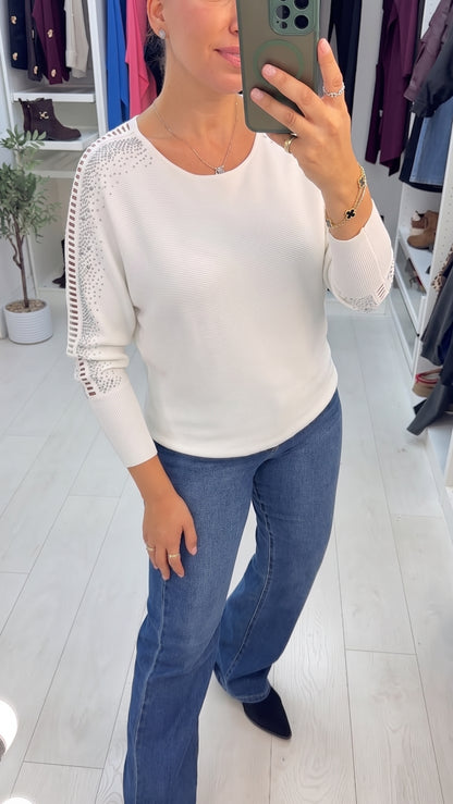 Kamara Open Stitch Embellished Sleeve Jumper