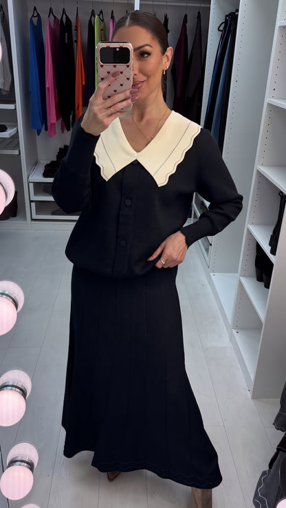 Harmony Scallop Contrast Button Front Knit Co-ord Set
