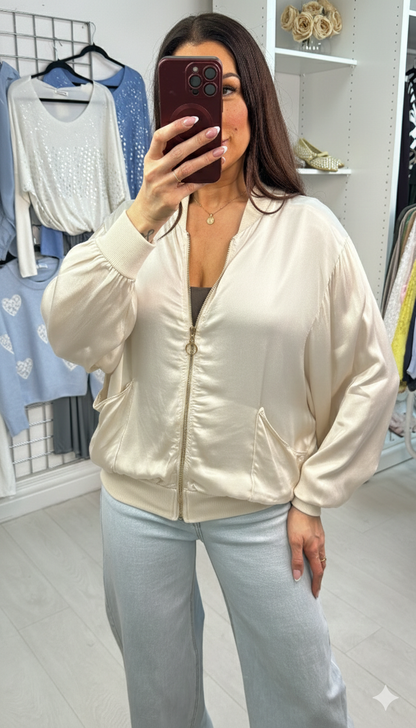 Paula Plain Satin Bomber Jacket