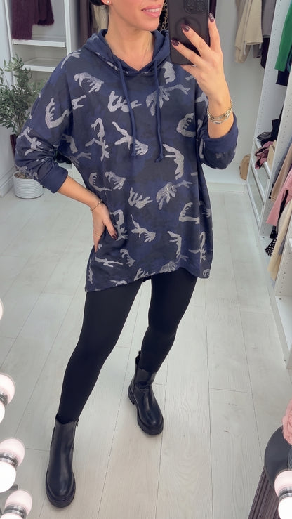 Dessa Camo Print Dipped Hem Oversized Sweatshirt