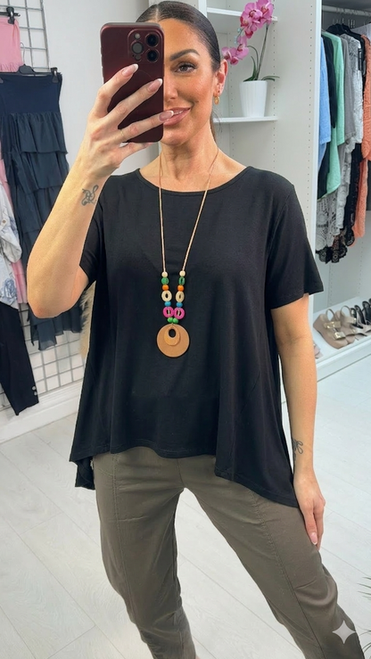 Nalani Plain Asymmetric Necklace Short Sleeve Top