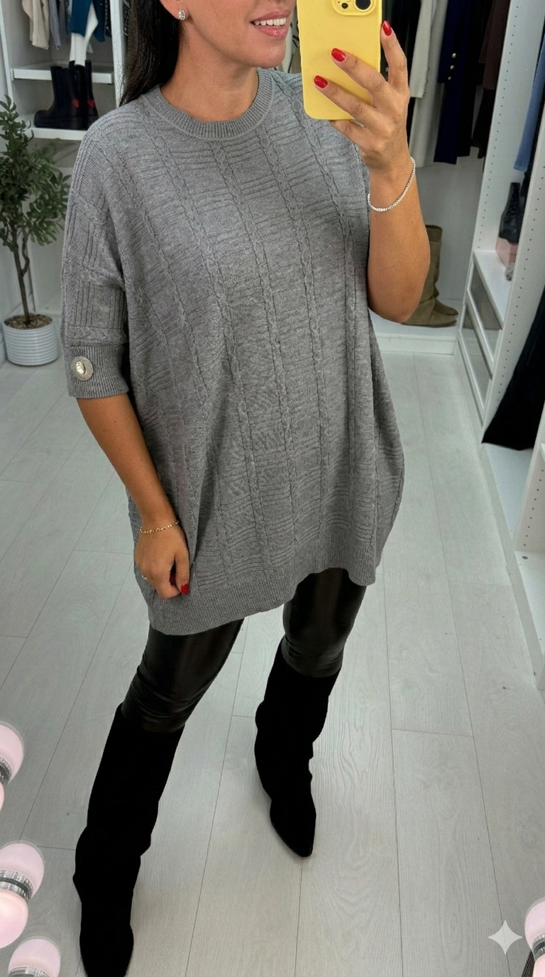 Christie Plain Textured Longline Loose Fit Jumper