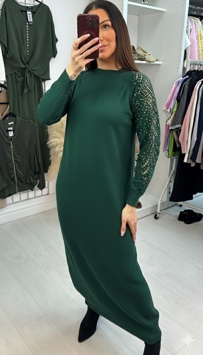 Mackenzie Plain Embellished Sleeve Maxi Jumper Dress