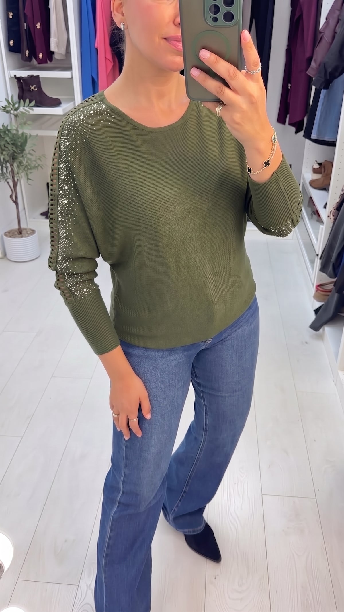Kamara Open Stitch Embellished Sleeve Jumper