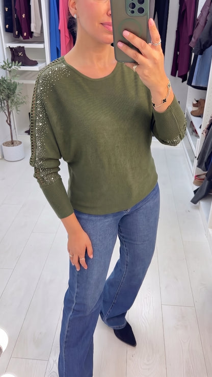 Kamara Open Stitch Embellished Sleeve Jumper