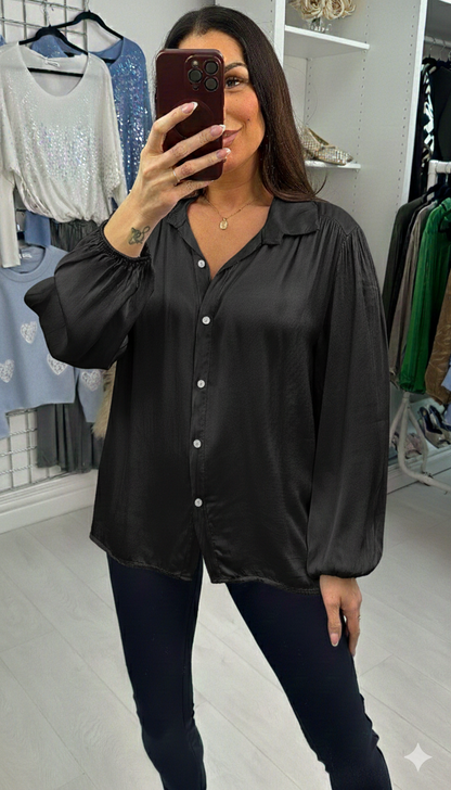 Heidie Plain Elasticated Cuff Satin Shirt