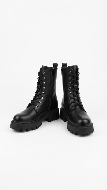 Cristian Faux Leather Lace Up Biker Boots