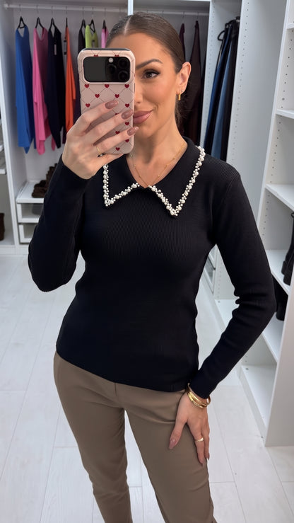 Destiny Pearl Embellished V Neck Jumper