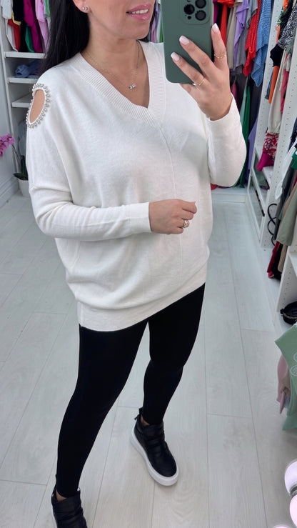 Lydia Diamond Heart Cold Shoulder Jumper