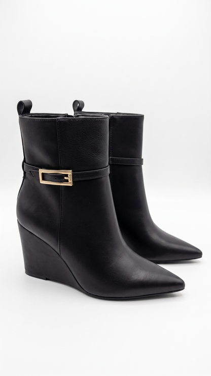 Alicia Faux Leather Pointed Wedge Boots