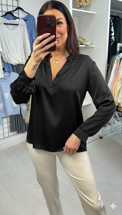 Fida Plain Satin V Neck Blouse