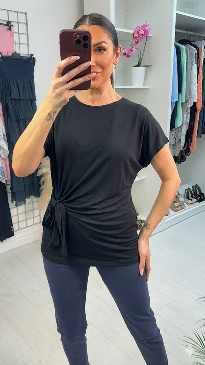 Isolde Plain Tie Side Short Sleeve Top