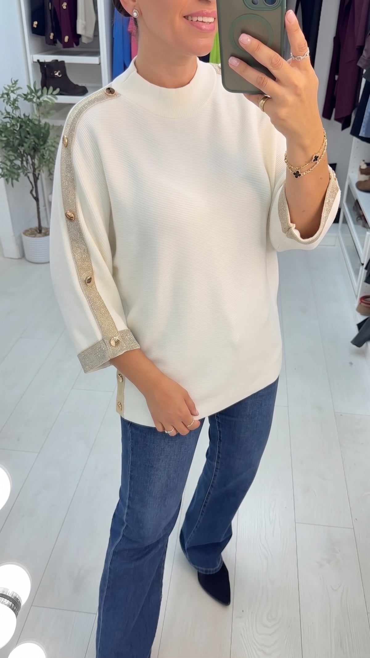 Lienna Lurex & Button Detailed Loose Fit Jumper