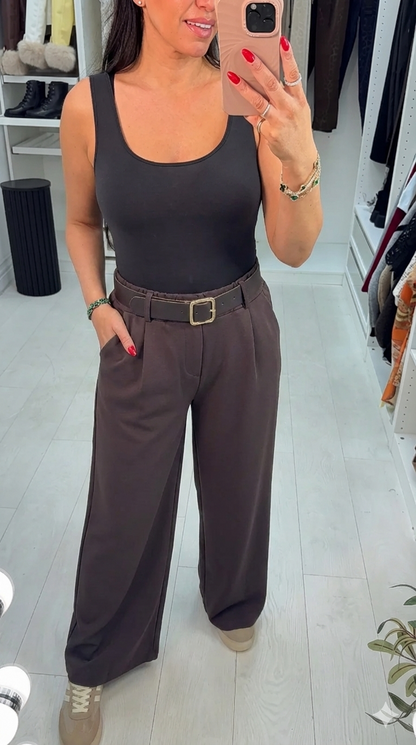 Lizo Plain Belted Wide Leg Trousers