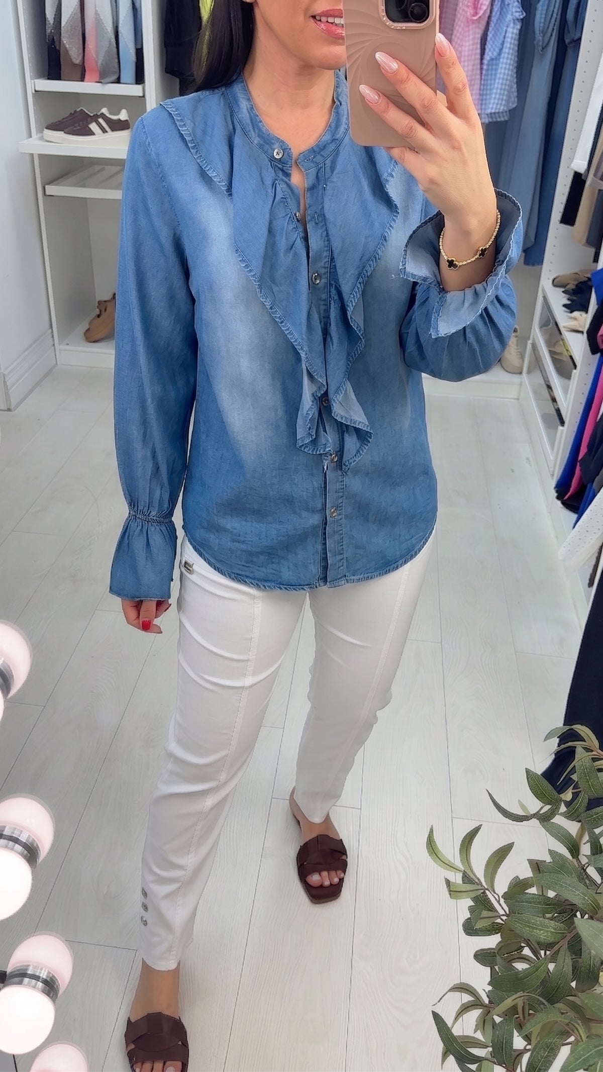 Dinah Denim Front Frill And Sleeve Shirt