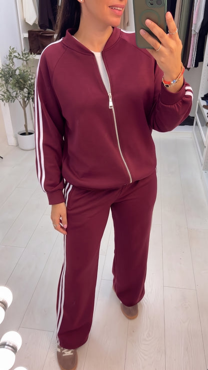 Peaches Side Stripe Detailed Zip Front Loungewear Set