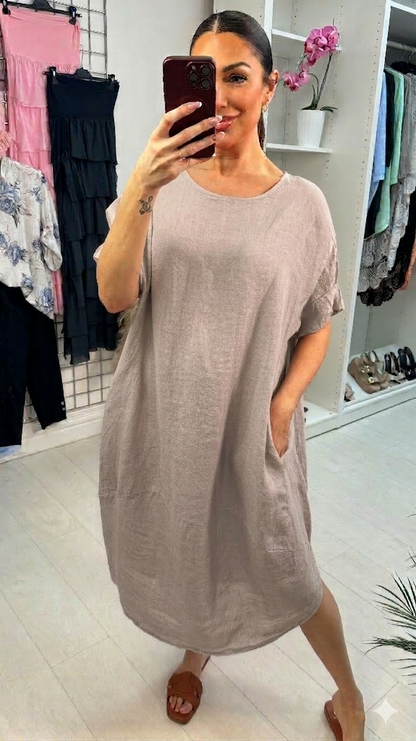 Lullah Plain Loose Fit Linen Maxi Dress