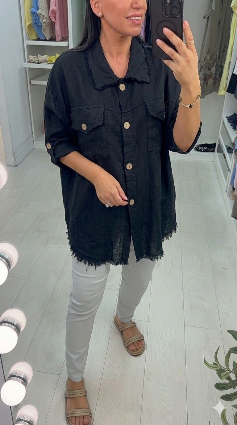 Oaklee Plain Frayed Hem Linen Shirt