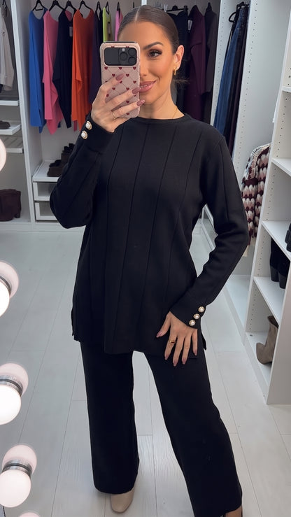 Jaylani Buttoned Cuff Detail Knitted Loungewear Set
