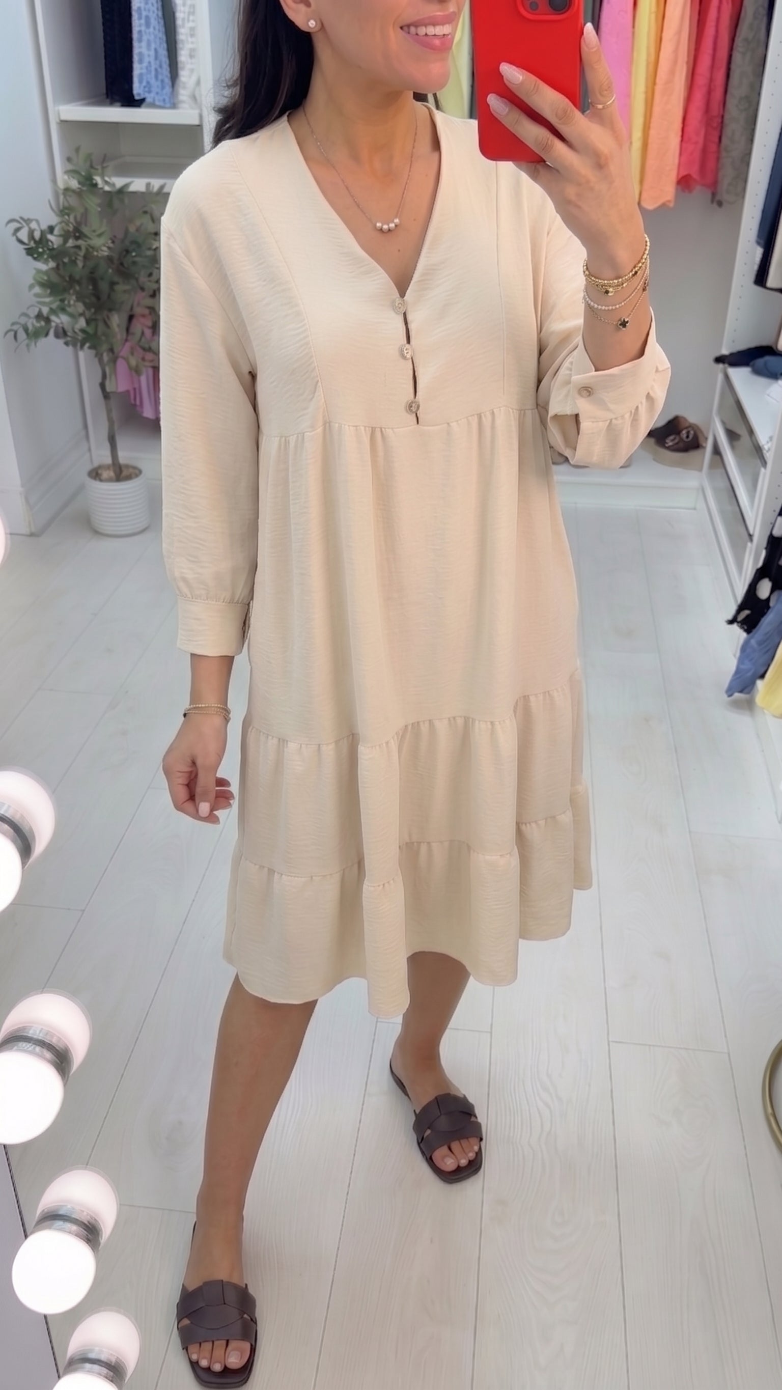 Lumi Plain Tiered Hem Smock Dress