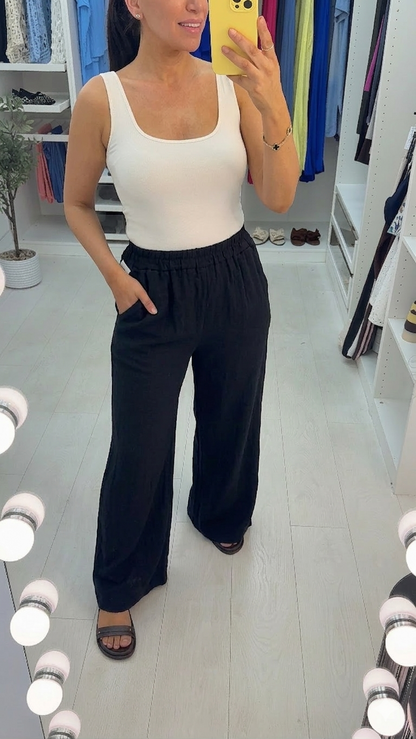 Anna Plain Elasticated Waist Linen Trousers