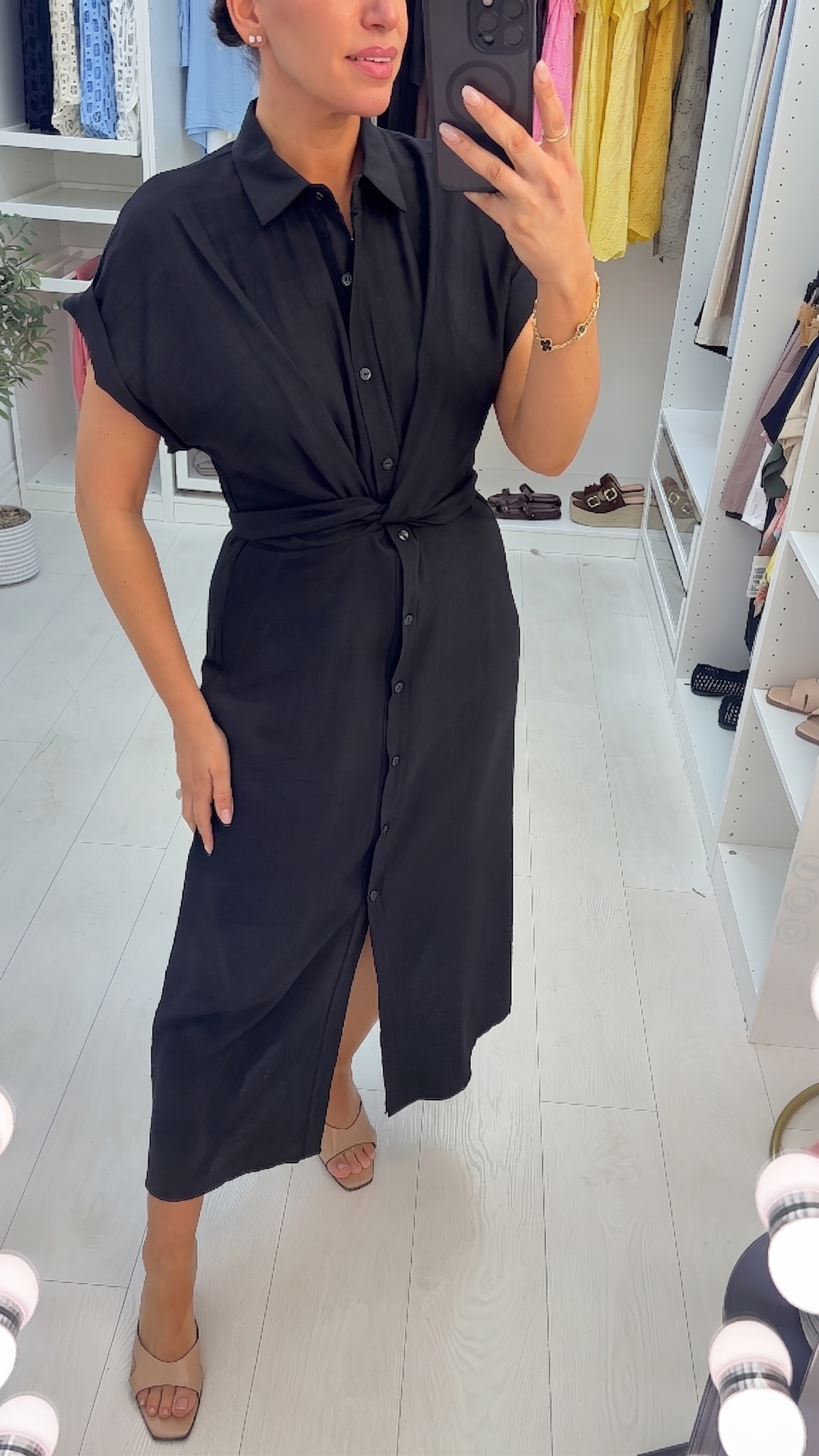 Louie Plain Tie Front Maxi Shirt Dress