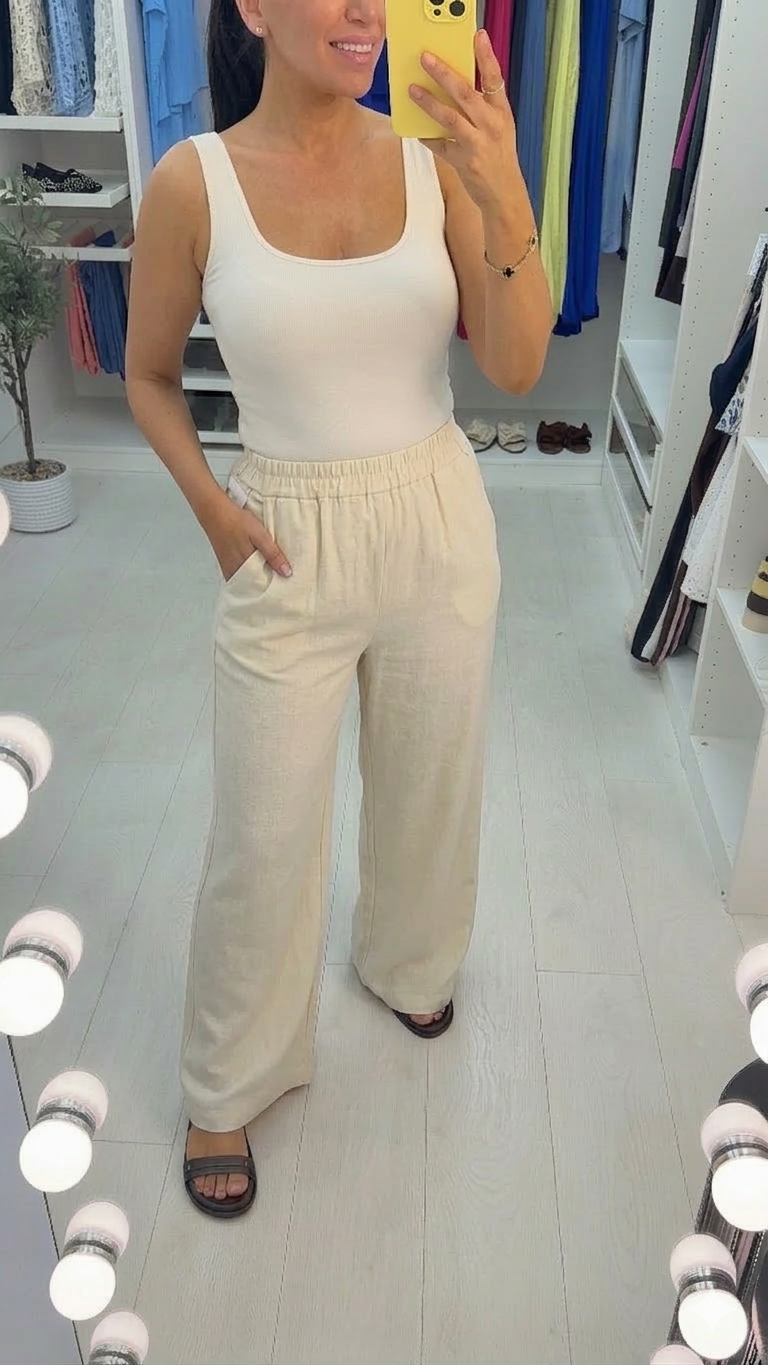 Anna Plain Elasticated Waist Linen Trousers