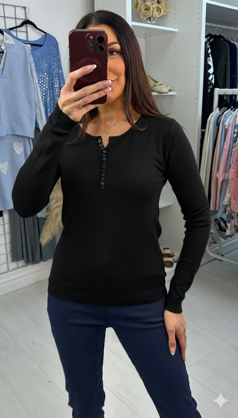 Cornelia Button Detail Thin Knit Jumper