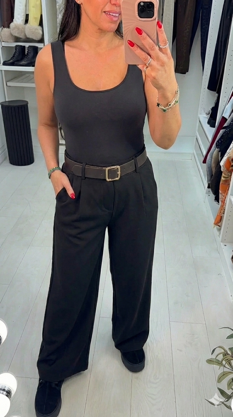 Lizo Plain Belted Wide Leg Trousers