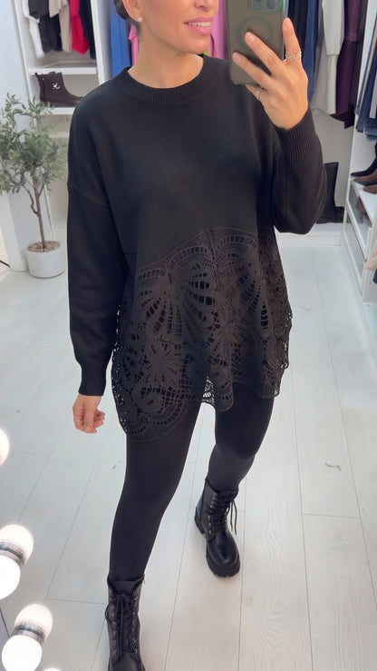 Roxana Crochet Detailed Knit Jumper