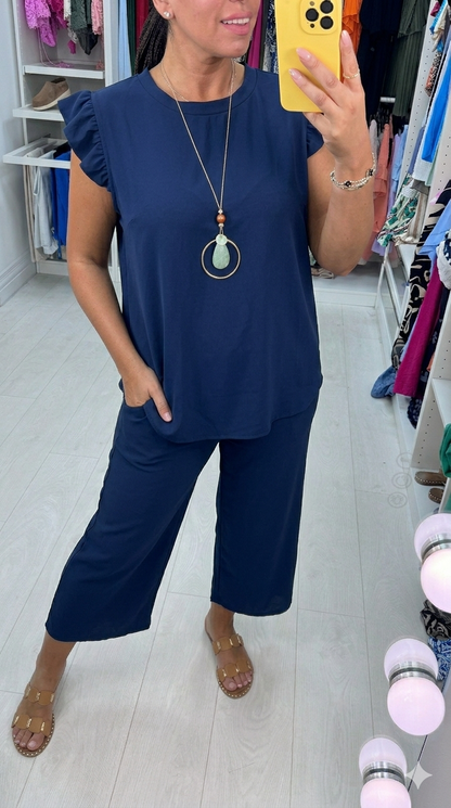 Fidelia Frill Detail Crepe Culotte Co-Ord Set