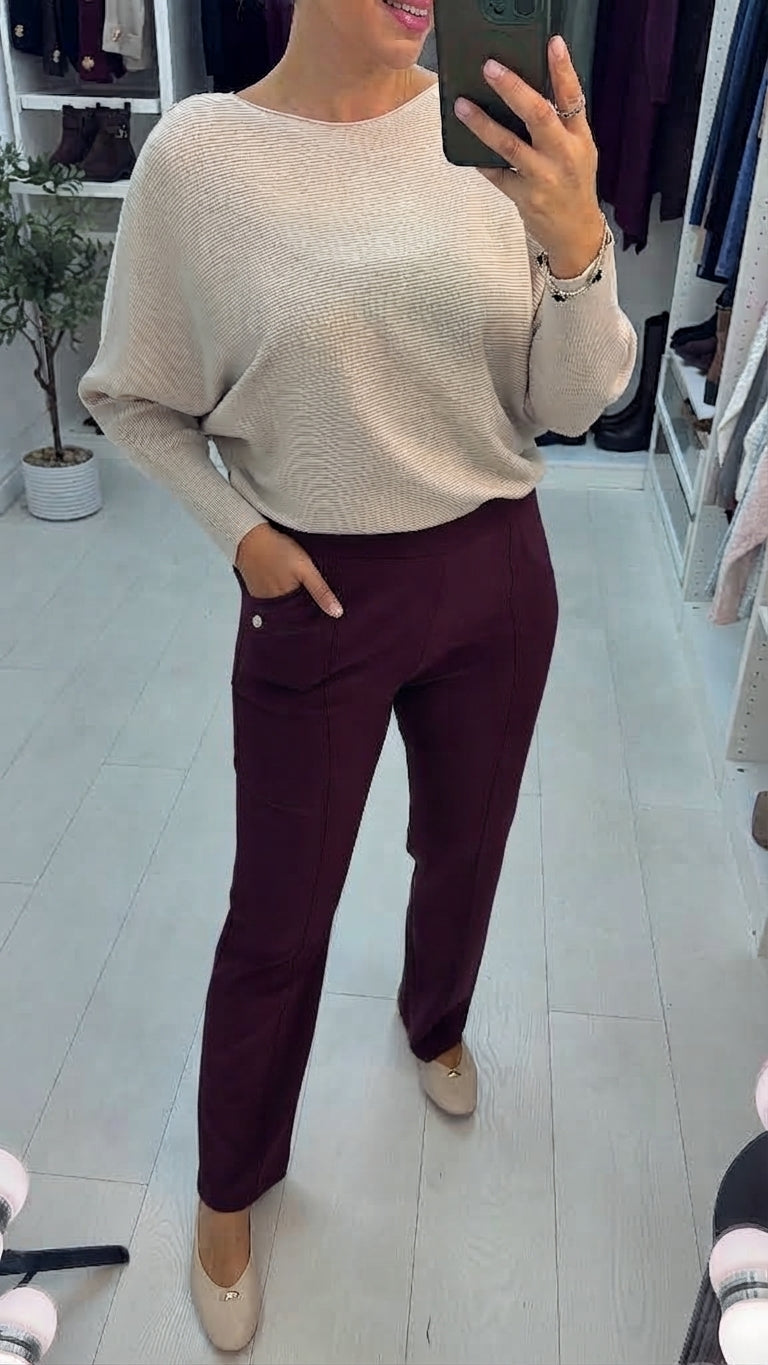 Velora Plain Elasticated Waist Straight Leg Trousers