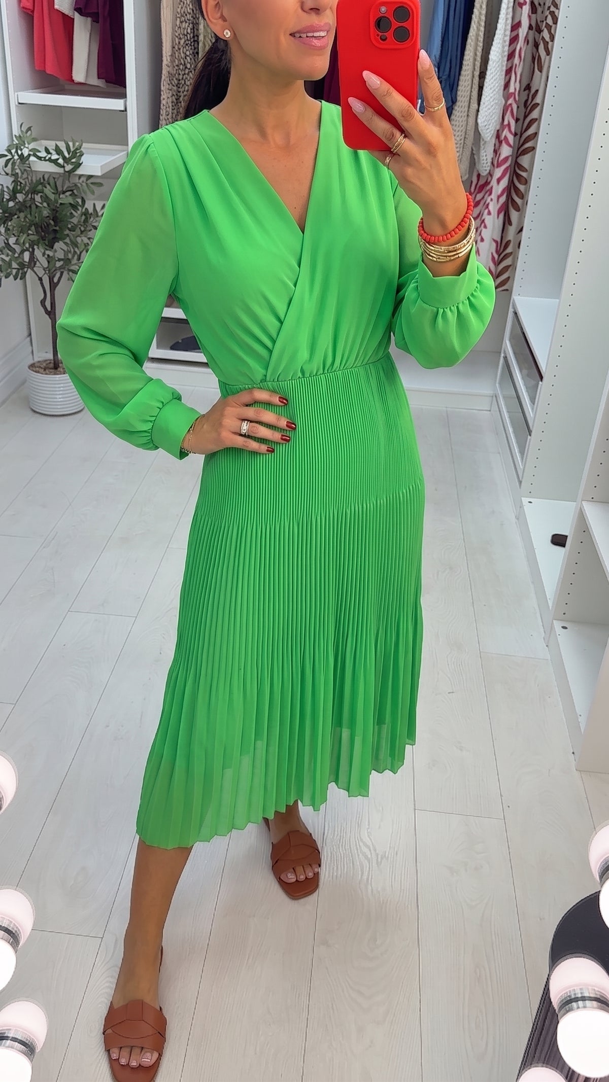 Elmer Wrap Effect Pleated Plisse Dress