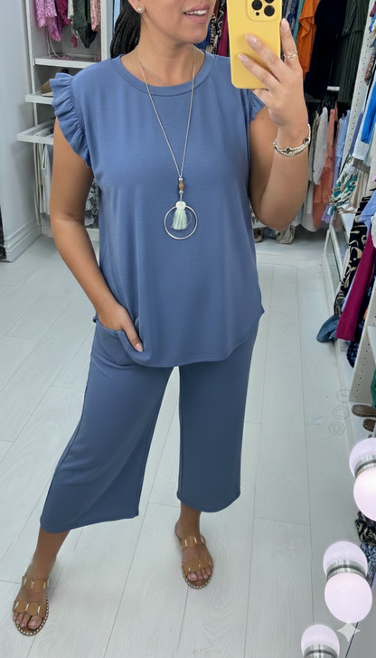 Fidelia Frill Detail Crepe Culotte Co-Ord Set