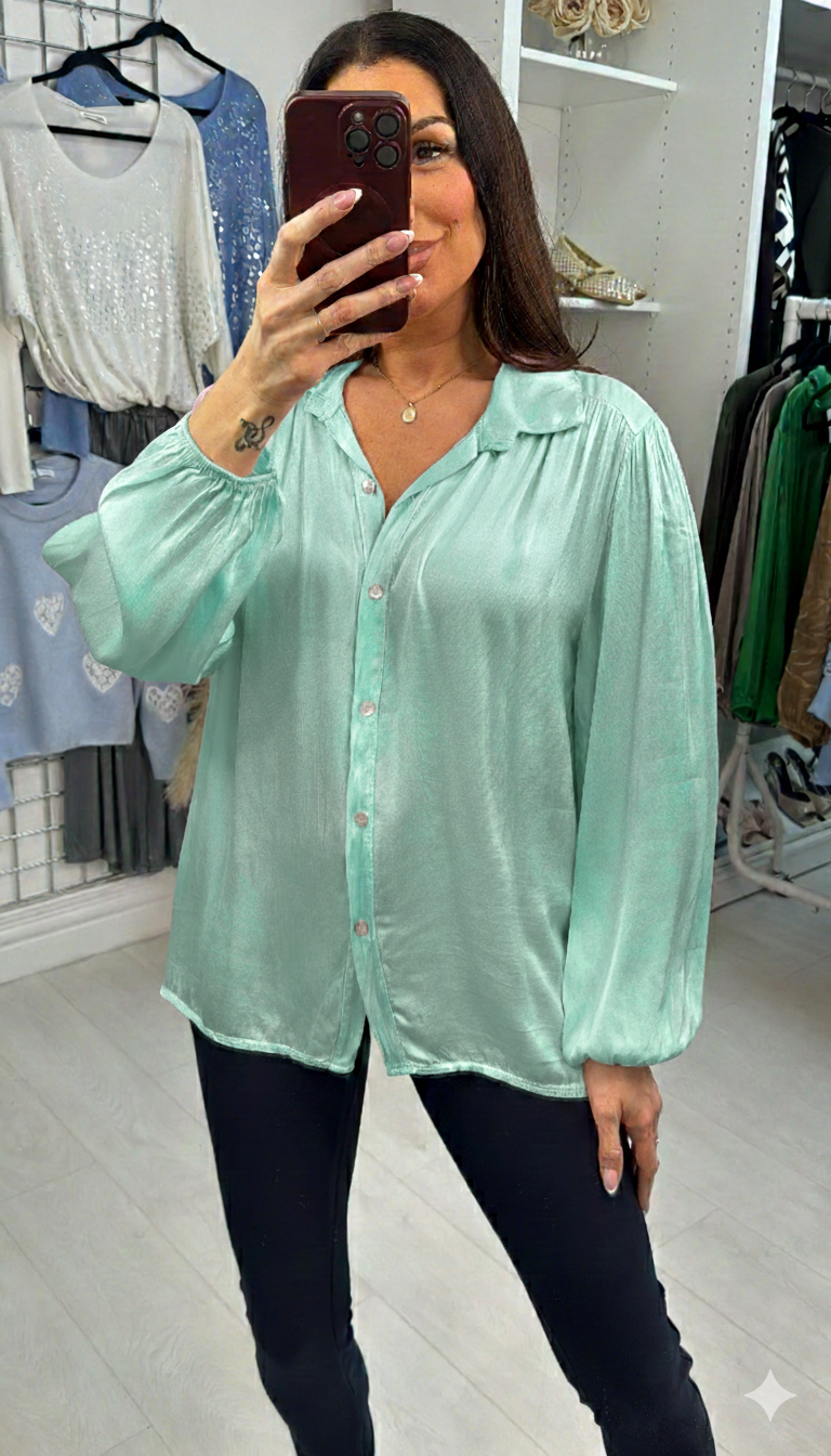 Heidie Plain Elasticated Cuff Satin Shirt