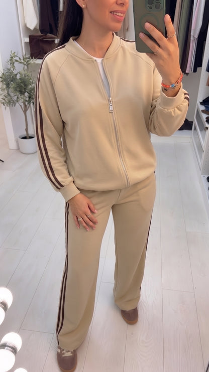 Peaches Side Stripe Detailed Zip Front Loungewear Set