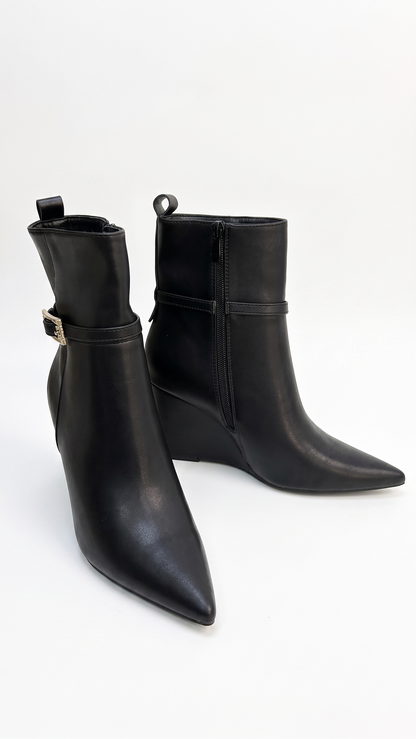 Alicia Faux Leather Pointed Wedge Boots