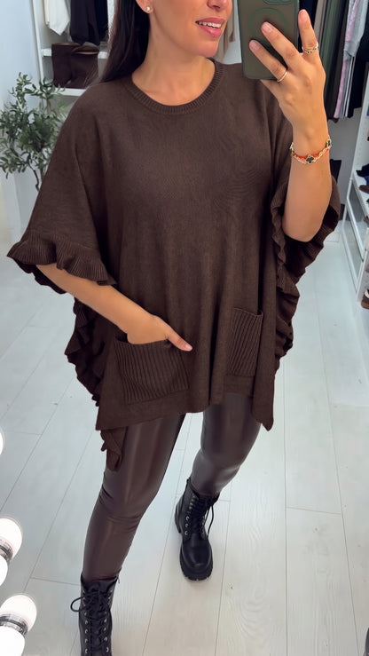 Seminah Ruffle Detail Poncho Jumper