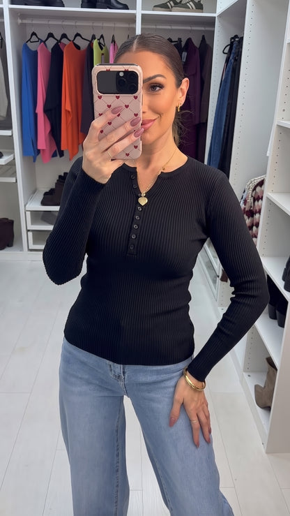 Myah Plain Ribbed Button Detailed Jumper