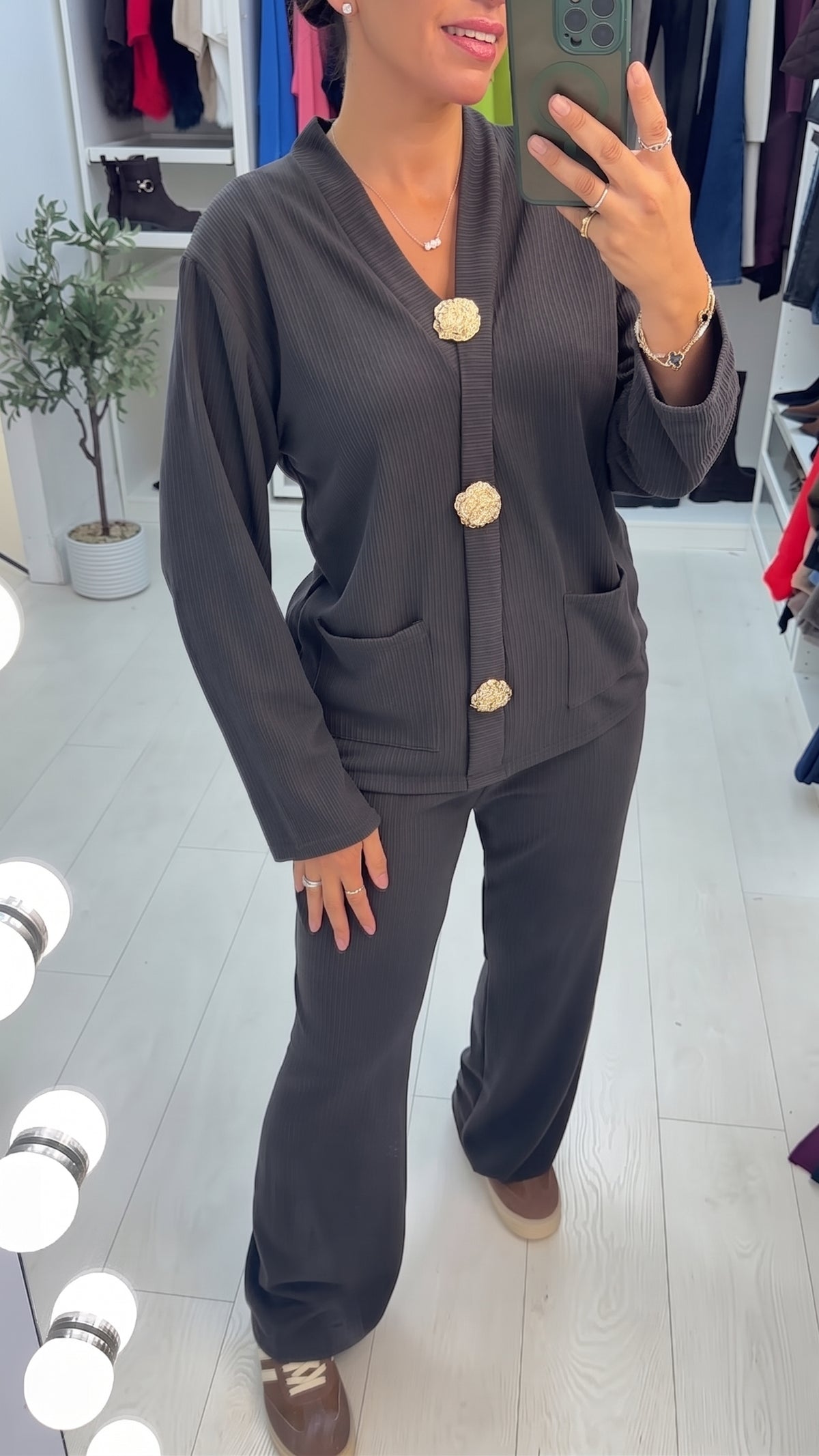 Wynona Ribbed Button Front Loungewear Set