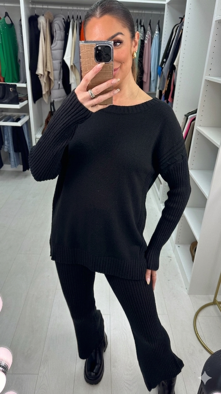 Elissa Round Neck Cable Knit Panel Loungewear Set