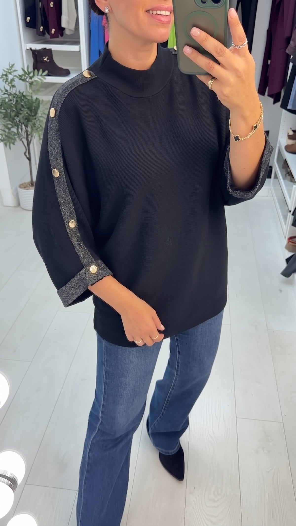Lienna Lurex & Button Detailed Loose Fit Jumper