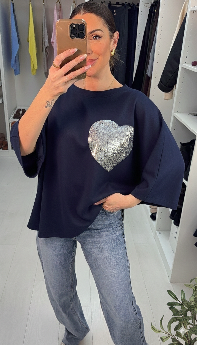 Brigitta Sequin Heart Detail Loose Fit Top
