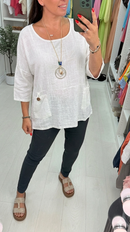 Sloane Plain Loose Fit Pocket Top