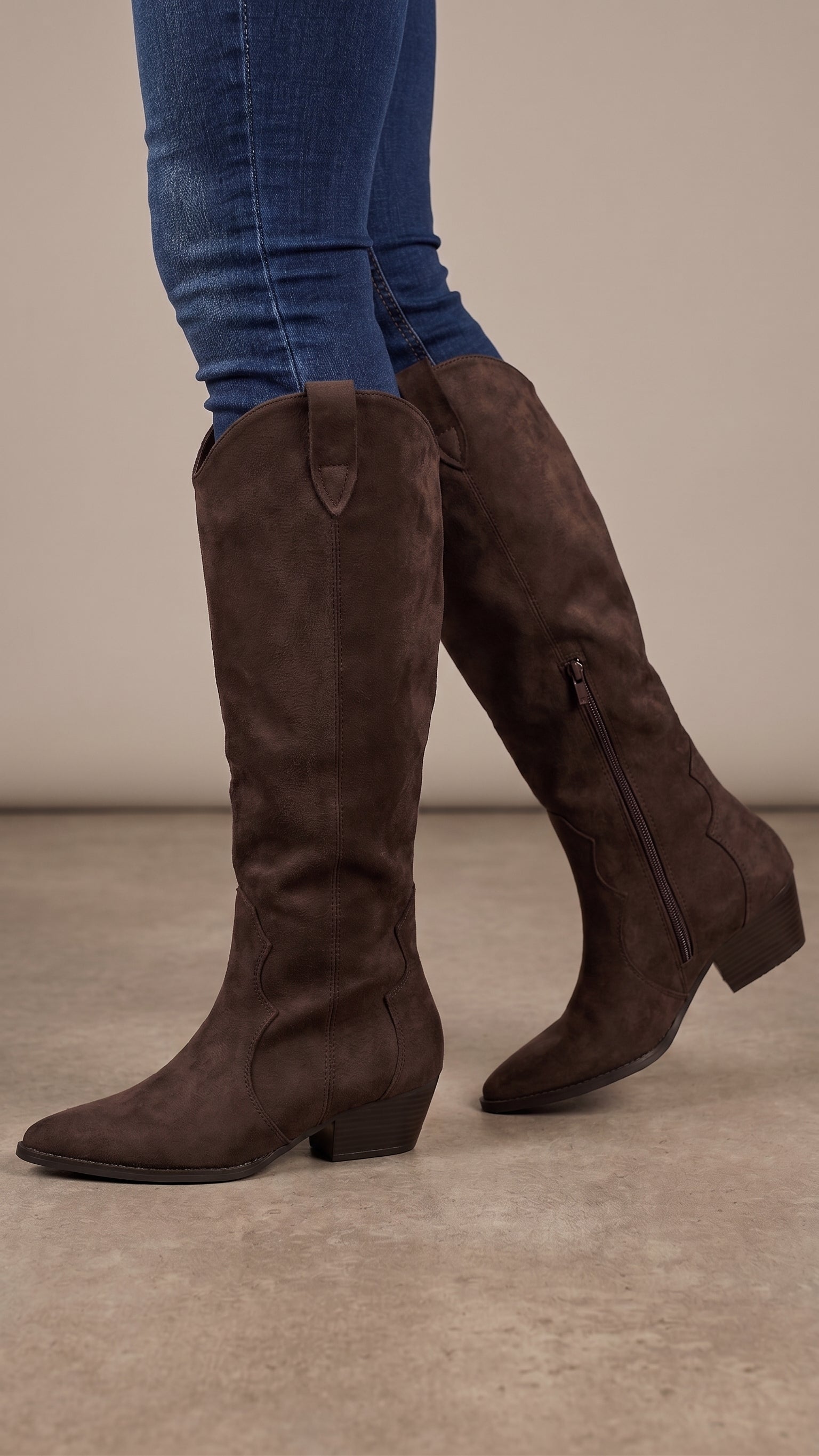 Chantel Faux Suede Pointed Western Boots