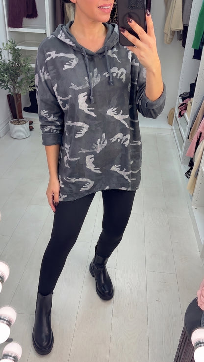Dessa Camo Print Dipped Hem Oversized Sweatshirt