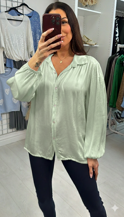 Heidie Plain Elasticated Cuff Satin Shirt