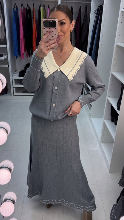 Harmony Scallop Contrast Button Front Knit Co-ord Set