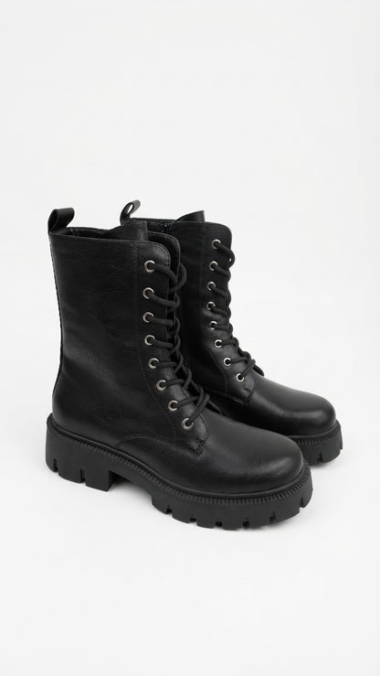 Cristian Faux Leather Lace Up Biker Boots
