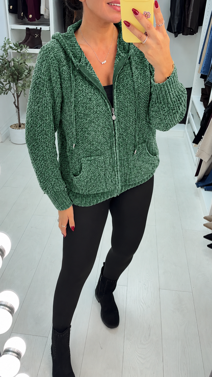 Maylin Plain Zip Front Chenile Hoodie